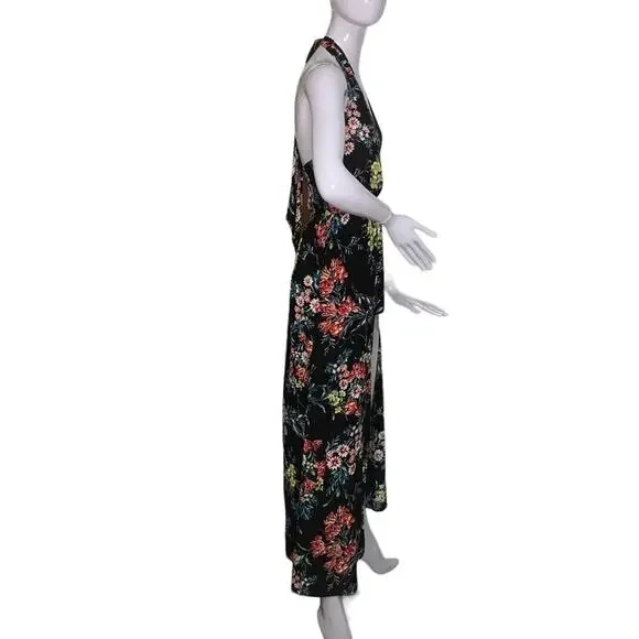 Halter V Neck Floral Party Split Maxi Romper Dress Size S - Picture 7 of 10